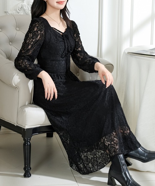 Lace Ladies(レースレディース)の「総レース ウエスト 切り替え タックスリーブ ロング ワンピース(ワンピース・レディース・ピンク/ブラック/アイボリー・S/FREE)」の12枚目の写真