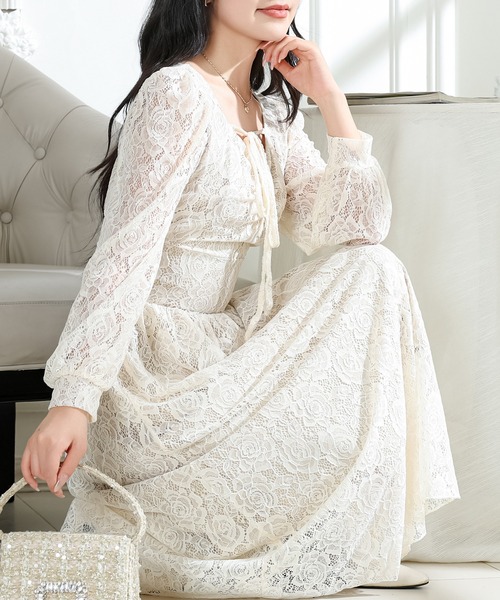 Lace Ladies(レースレディース)の「総レース ウエスト 切り替え タックスリーブ ロング ワンピース(ワンピース・レディース・ピンク/ブラック/アイボリー・S/FREE)」の15枚目の写真