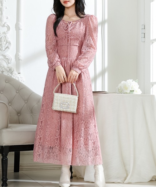 Lace Ladies(レースレディース)の「総レース ウエスト 切り替え タックスリーブ ロング ワンピース(ワンピース・レディース・ピンク/ブラック/アイボリー・S/FREE)」の6枚目の写真