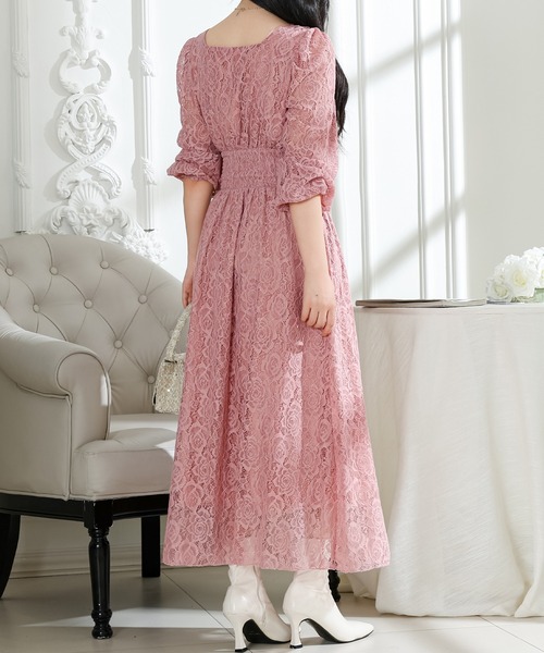 Lace Ladies(レースレディース)の「総レース ウエスト 切り替え タックスリーブ ロング ワンピース(ワンピース・レディース・ピンク/ブラック/アイボリー・S/FREE)」の7枚目の写真