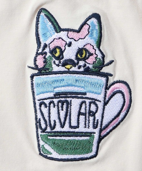 ScoLar(スカラー)の「151685:ネコ・ラビル・スカラー刺繍 クリアポーチ付きタンクトップ(タンクトップ・レディース・サックスブルー/アイボリー/パープル・M)」の15枚目の写真
