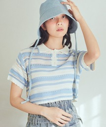 earth music&ecology | キラキラボタン透かしニットポロ(Tシャツ/カットソー)