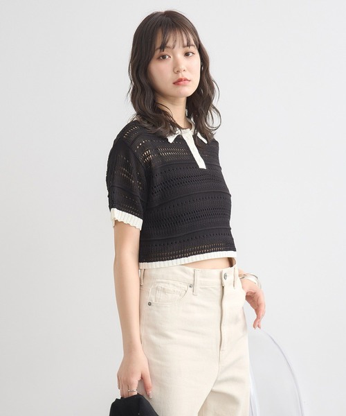earth music&ecology(アースミュージックアンドエコロジー)の「キラキラボタン透かしニットポロ(Tシャツ/カットソー・レディース・アイボリー/ブラック/ブルー系その他/グレー系その他4・FREE)」の20枚目の写真