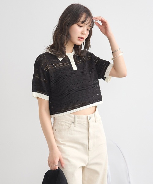 earth music&ecology(アースミュージックアンドエコロジー)の「キラキラボタン透かしニットポロ(Tシャツ/カットソー・レディース・アイボリー/ブラック/ブルー系その他/グレー系その他4・FREE)」の22枚目の写真