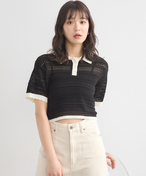 earth music&ecology(アースミュージックアンドエコロジー)の「キラキラボタン透かしニットポロ(Tシャツ/カットソー・レディース・アイボリー/ブラック/ブルー系その他/グレー系その他4・FREE)」の21枚目の写真