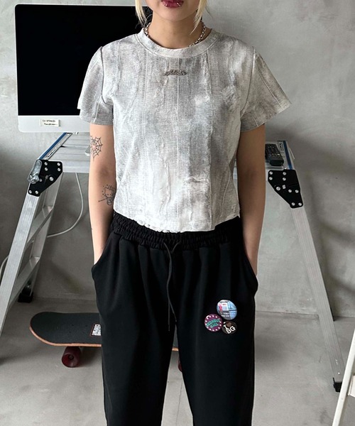 スカルカットソー　ラメ　迷彩 sedacle girl（セダクルガール）の「リブ迷彩T（Tシャツ