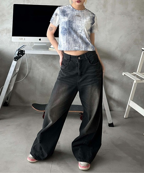 スカルカットソー　ラメ　迷彩 sedacle girl（セダクルガール）の「リブ迷彩T（Tシャツ