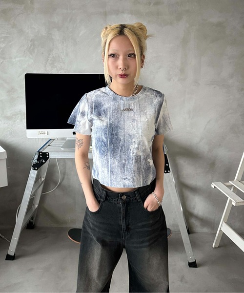 スカルカットソー　ラメ　迷彩 セール】プレートロゴラメピチT（Tシャツ/カットソー）｜sedacle