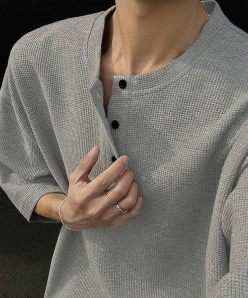 Ressaca（レサーカ）の「オーバーサイズヘンリーネックTシャツ（Tシャツ/カットソー・メンズ・ブラック/グレー/ホワイト・L/M/XL）」の14枚目の写真