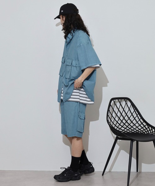 many men many mind（メニーメンメニーマインド）の「MANYMENMANYMINDS セットアップ ピグメント マルチポケット 半袖シャツ＆ショートパンツ（セットアップ・メンズ・ブルー/チャコール/サンドベージュ・L/M）」の19枚目の写真