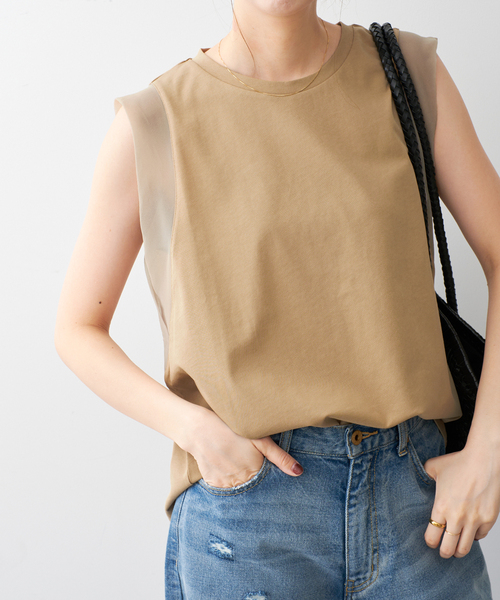 Spick & Span（スピックアンドスパン）の「《追加》オーガンジーコンビプルオーバー（Tシャツ/カットソー・レディース・ブラック/ベージュ/ホワイト・FREE）」の3枚目の写真