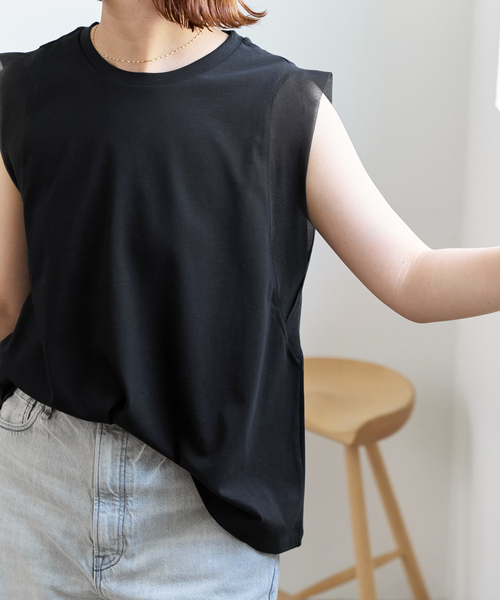 Spick & Span（スピックアンドスパン）の「《追加》オーガンジーコンビプルオーバー（Tシャツ/カットソー・レディース・ブラック/ベージュ/ホワイト・FREE）」の2枚目の写真