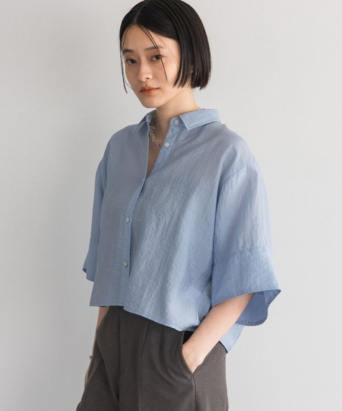 A part by(アパートバイ)の「ワイドスリーブショートシャツ(シャツ/ブラウス・レディース・ネイビー/アイボリー/ブルー系その他3・FREE)」の5枚目の写真