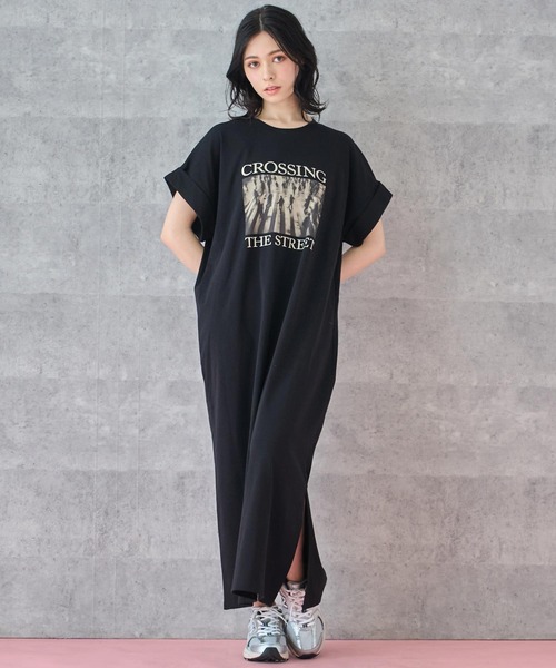 ANAP(アナップ)の「フォトプリント Tシャツ ワンピース(ワンピース・レディース・ブラック/ライトグレー・FREE)」の14枚目の写真