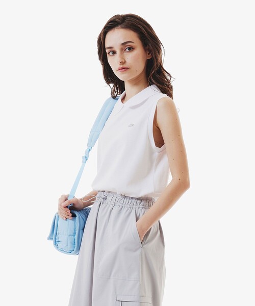 LACOSTE(ラコステ)の「コットン鹿の子 メッシュカラー バックボタンノースリーブポロシャツ(ポロシャツ・レディース・ブラック/ホワイト・34/36/40/38)」の14枚目の写真