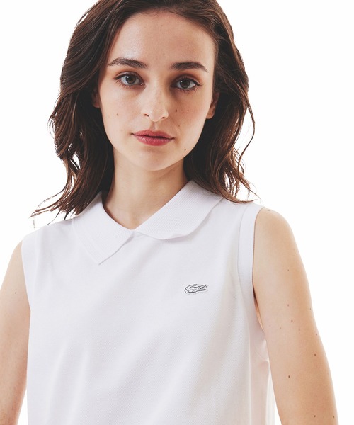 LACOSTE(ラコステ)の「コットン鹿の子 メッシュカラー バックボタンノースリーブポロシャツ(ポロシャツ・レディース・ブラック/ホワイト・34/36/40/38)」の5枚目の写真