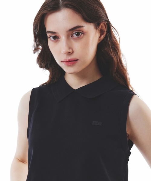 LACOSTE(ラコステ)の「コットン鹿の子 メッシュカラー バックボタンノースリーブポロシャツ(ポロシャツ・レディース・ブラック/ホワイト・34/36/40/38)」の10枚目の写真