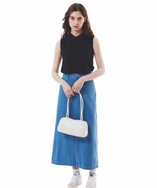 LACOSTE(ラコステ)の「コットン鹿の子 メッシュカラー バックボタンノースリーブポロシャツ(ポロシャツ・レディース・ブラック/ホワイト・34/36/40/38)」の12枚目の写真