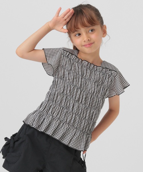 GLOBAL WORK（グローバルワーク）の「シャーリングギンガムブラウス/T/494118（シャツ/ブラウス・キッズ・ブラック/ミント・110cm/100cm/120cm）」の16枚目の写真