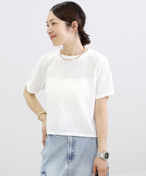 Aletta vita(アレッタビータ)の「ウェーブジャガード半袖プルオーバー(Tシャツ/カットソー・レディース・ブラック/オフホワイト・M)」の13枚目の写真