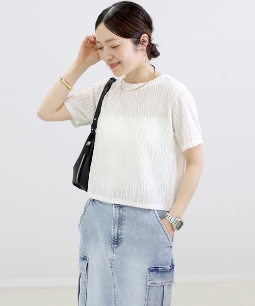 Aletta vita(アレッタビータ)の「ウェーブジャガード半袖プルオーバー(Tシャツ/カットソー・レディース・ブラック/オフホワイト・M)」の14枚目の写真