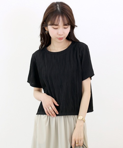 Aletta vita(アレッタビータ)の「ウェーブジャガード半袖プルオーバー(Tシャツ/カットソー・レディース・ブラック/オフホワイト・M)」の3枚目の写真