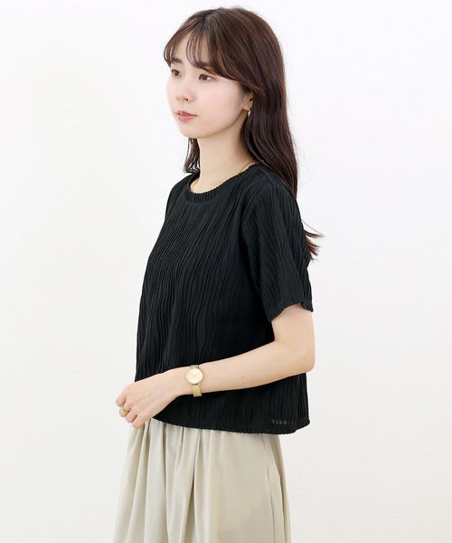 Aletta vita(アレッタビータ)の「ウェーブジャガード半袖プルオーバー(Tシャツ/カットソー・レディース・ブラック/オフホワイト・M)」の5枚目の写真