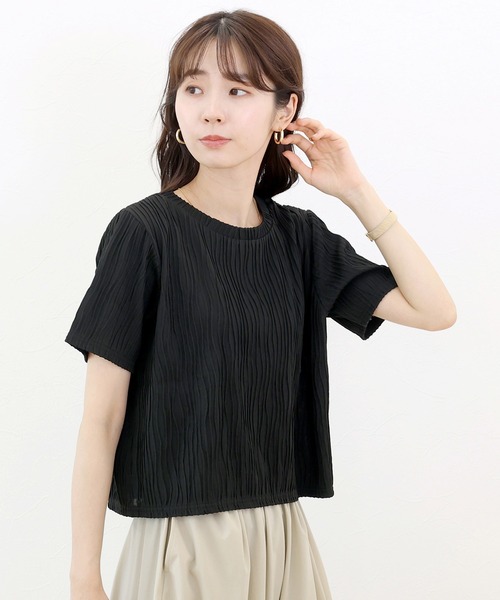 Aletta vita(アレッタビータ)の「ウェーブジャガード半袖プルオーバー(Tシャツ/カットソー・レディース・ブラック/オフホワイト・M)」の7枚目の写真