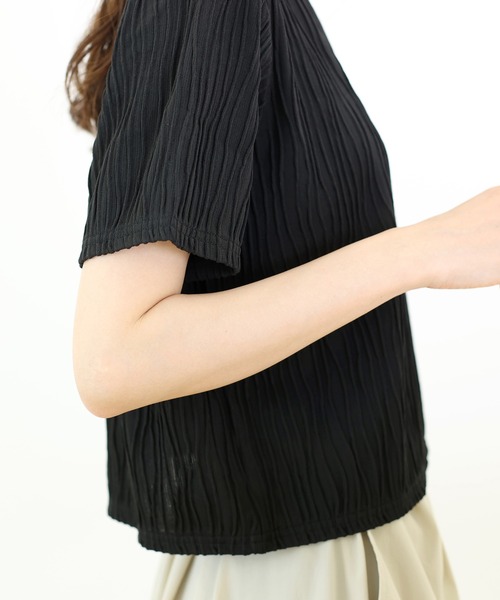 Aletta vita(アレッタビータ)の「ウェーブジャガード半袖プルオーバー(Tシャツ/カットソー・レディース・ブラック/オフホワイト・M)」の12枚目の写真