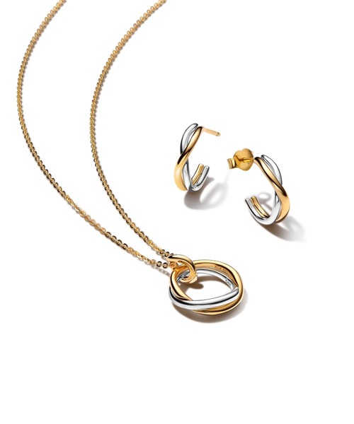 PANDORA(パンドラ)の「オーガニックシェイプ ツートーン オープンフープ ピアス(ピアス(両耳用)・レディース・シルバー×ゴールド・FREE)」の3枚目の写真