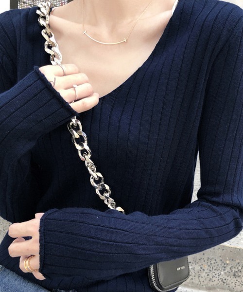 shoppinggo(ショッピングゴー)の「ニットセーター春物 レディース 長袖 Vネック(Tシャツ/カットソー・レディース・キャメル/グレー/ブラウン/ベージュ/ブラック・FREE)」の15枚目の写真