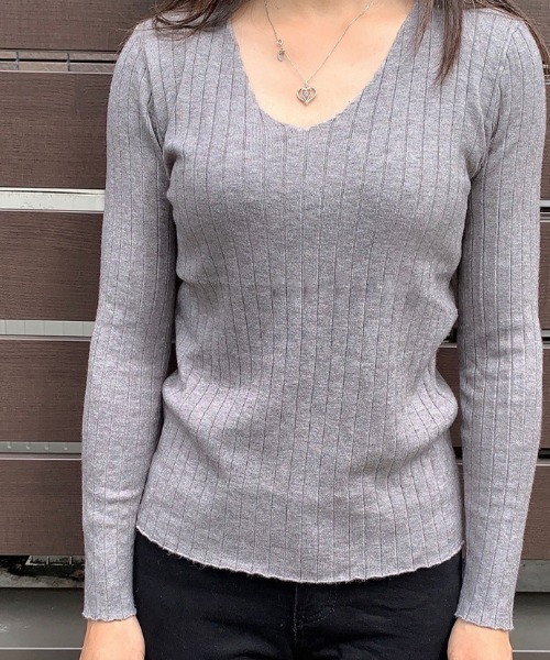 shoppinggo(ショッピングゴー)の「ニットセーター春物 レディース 長袖 Vネック(Tシャツ/カットソー・レディース・キャメル/グレー/ブラウン/ベージュ/ブラック・FREE)」の6枚目の写真