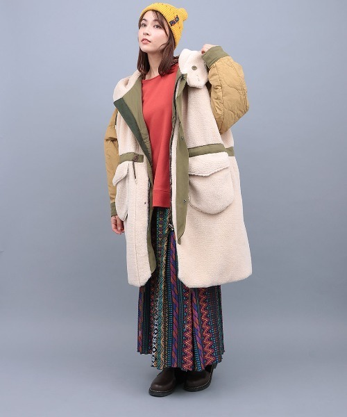 チチカカ（チチカカ）の「ボア×キルトリバーシブルコート（モッズコート・レディース・アイボリー/グレー/ブラック・FREE）」の13枚目の写真