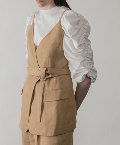 CINOH(チノ)の「LINEN GILET(ベスト・レディース・ベージュ/グレー・36/38)」の1枚目の写真