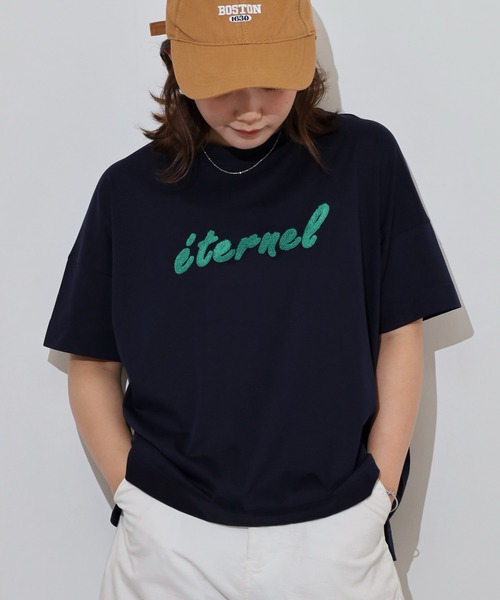 BRODIAEA(ブローディア)の「BRODIAEA 配色パイルロゴ半袖Tシャツ(Tシャツ/カットソー・レディース・ロイヤルブルー/ベージュ/オフホワイト/ネイビー・40)」の3枚目の写真