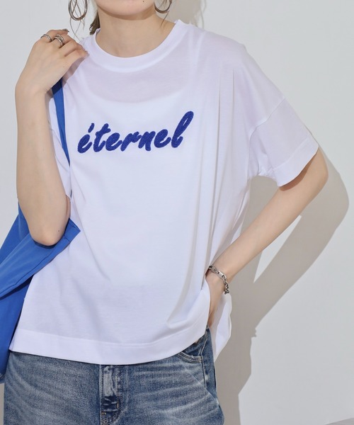 BRODIAEA(ブローディア)の「BRODIAEA 配色パイルロゴ半袖Tシャツ(Tシャツ/カットソー・レディース・ロイヤルブルー/ベージュ/オフホワイト/ネイビー・40)」の2枚目の写真