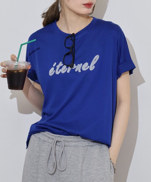 BRODIAEA(ブローディア)の「BRODIAEA 配色パイルロゴ半袖Tシャツ(Tシャツ/カットソー・レディース・ロイヤルブルー/ベージュ/オフホワイト/ネイビー・40)」の4枚目の写真