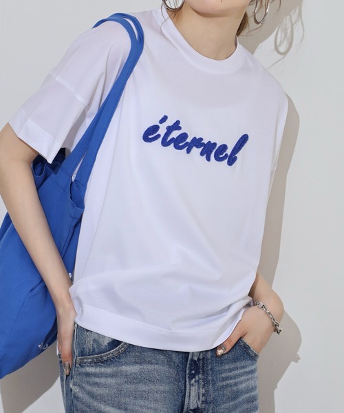 BRODIAEA(ブローディア)の「BRODIAEA 配色パイルロゴ半袖Tシャツ(Tシャツ/カットソー・レディース・ロイヤルブルー/ベージュ/オフホワイト/ネイビー・40)」の6枚目の写真