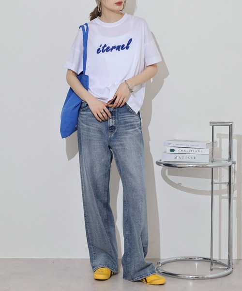 BRODIAEA(ブローディア)の「BRODIAEA 配色パイルロゴ半袖Tシャツ(Tシャツ/カットソー・レディース・ロイヤルブルー/ベージュ/オフホワイト/ネイビー・40)」の8枚目の写真