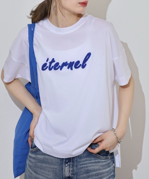 BRODIAEA(ブローディア)の「BRODIAEA 配色パイルロゴ半袖Tシャツ(Tシャツ/カットソー・レディース・ロイヤルブルー/ベージュ/オフホワイト/ネイビー・40)」の7枚目の写真
