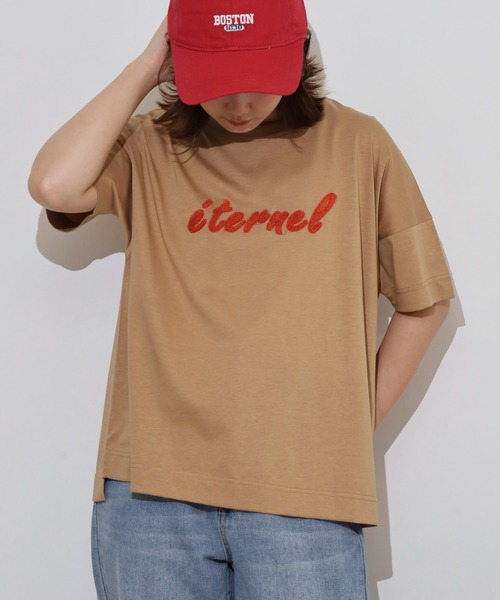 BRODIAEA(ブローディア)の「BRODIAEA 配色パイルロゴ半袖Tシャツ(Tシャツ/カットソー・レディース・ロイヤルブルー/ベージュ/オフホワイト/ネイビー・40)」の9枚目の写真