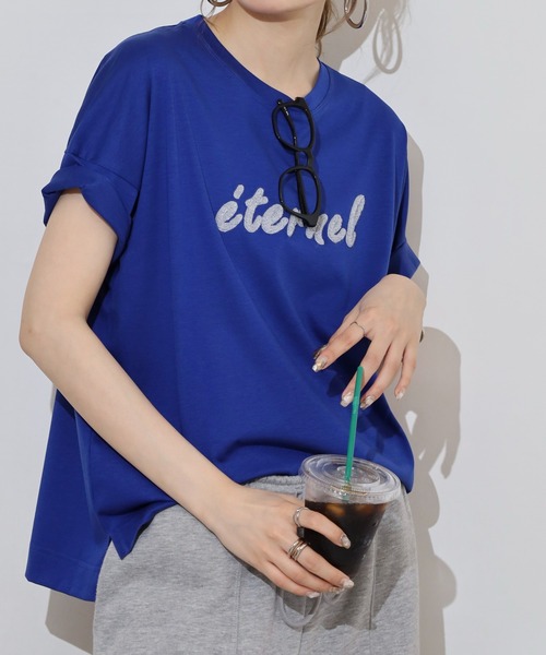 BRODIAEA(ブローディア)の「BRODIAEA 配色パイルロゴ半袖Tシャツ(Tシャツ/カットソー・レディース・ロイヤルブルー/ベージュ/オフホワイト/ネイビー・40)」の18枚目の写真