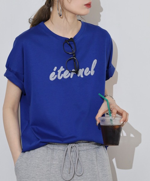 BRODIAEA(ブローディア)の「BRODIAEA 配色パイルロゴ半袖Tシャツ(Tシャツ/カットソー・レディース・ロイヤルブルー/ベージュ/オフホワイト/ネイビー・40)」の19枚目の写真