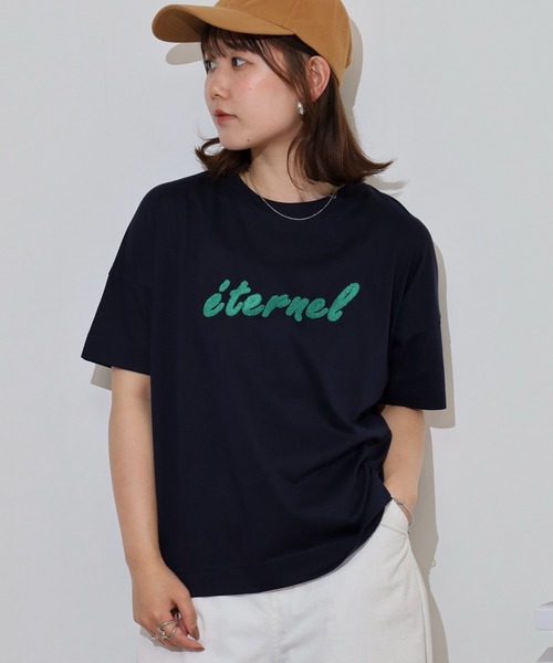 BRODIAEA(ブローディア)の「BRODIAEA 配色パイルロゴ半袖Tシャツ(Tシャツ/カットソー・レディース・ロイヤルブルー/ベージュ/オフホワイト/ネイビー・40)」の13枚目の写真