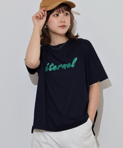 BRODIAEA(ブローディア)の「BRODIAEA 配色パイルロゴ半袖Tシャツ(Tシャツ/カットソー・レディース・ロイヤルブルー/ベージュ/オフホワイト/ネイビー・40)」の14枚目の写真