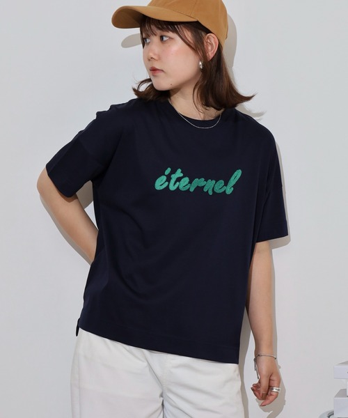 BRODIAEA(ブローディア)の「BRODIAEA 配色パイルロゴ半袖Tシャツ(Tシャツ/カットソー・レディース・ロイヤルブルー/ベージュ/オフホワイト/ネイビー・40)」の15枚目の写真