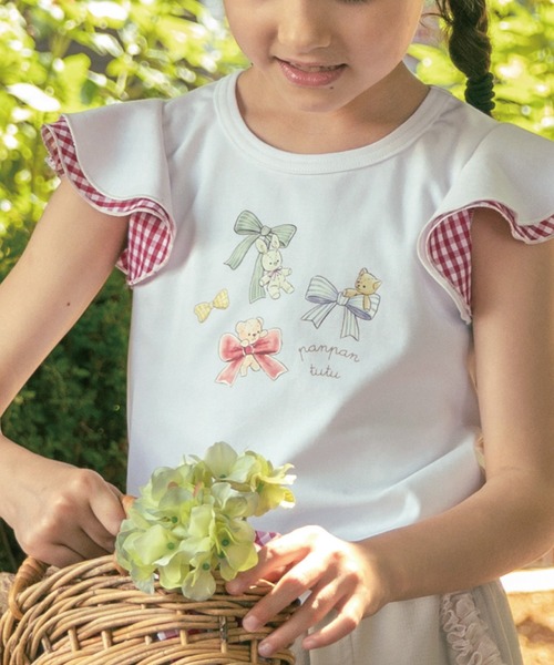 panpantutu(パンパンチュチュ)の「リボン&フレンズトップス(半袖)(Tシャツ/カットソー・キッズ・ライトブルー/ホワイト/ネイビー・100cm/90cm/110cm/120cm/130cm/80cm/140cm)」の1枚目の写真