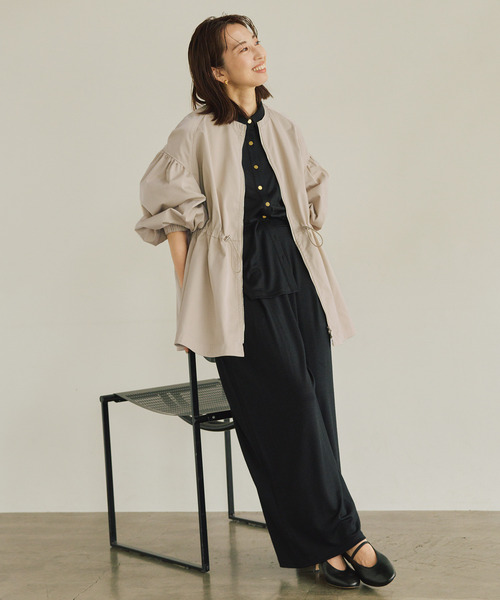VERMEIL par iena ノーカラーギャザーZIPブルゾン　ブラック ノーカラーギャザーZIPブルゾン（ブルゾン）｜VERMEIL par iena