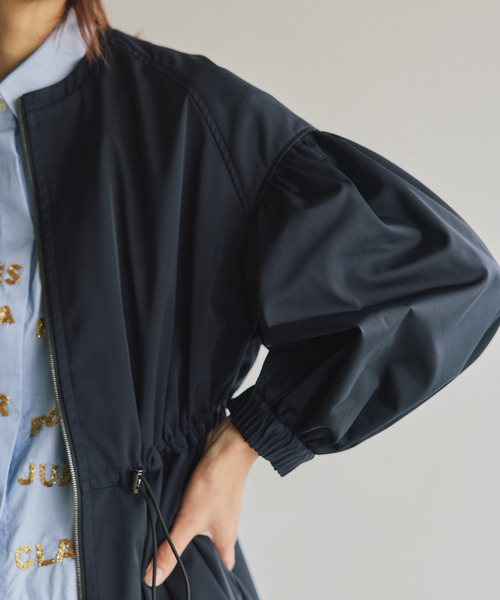 VERMEIL par iena ノーカラーギャザーZIPブルゾン　ブラック ノーカラーギャザーZIPブルゾン（その他アウター）｜VERMEIL par