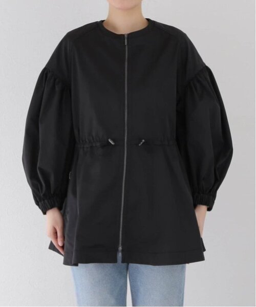 VERMEIL par iena ノーカラーギャザーZIPブルゾン　ブラック 追加》ノーカラーギャザーZIPブルゾン（その他アウター